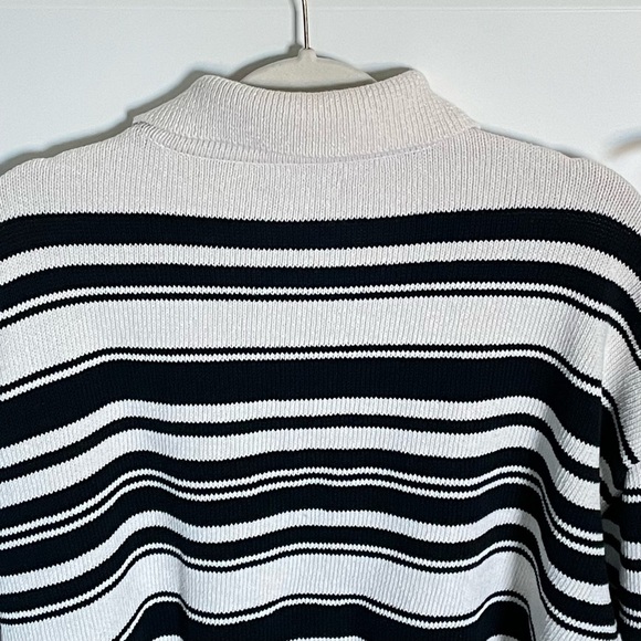 Zara Men's Black/Red/White Knit Striped Quarter Button Sweater - 35545 - Picture 8 of 13